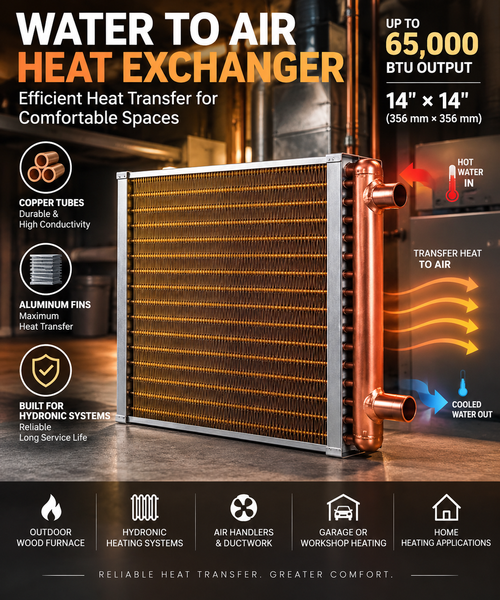 14" × 14" Water-to-Air Heat Exchanger – 65K BTU Hydronic HVAC Coil