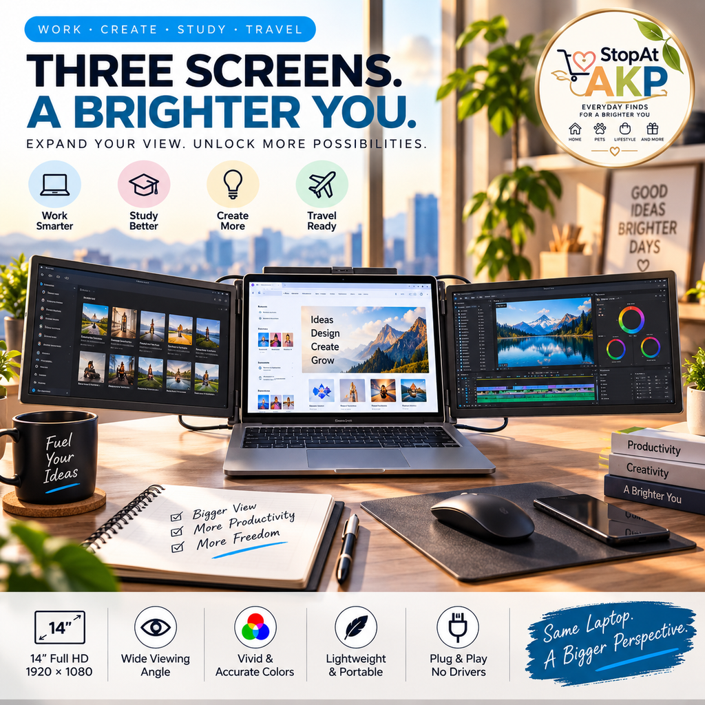 14" Triple Laptop Screen Extender – Portable Dual Monitor Expansion