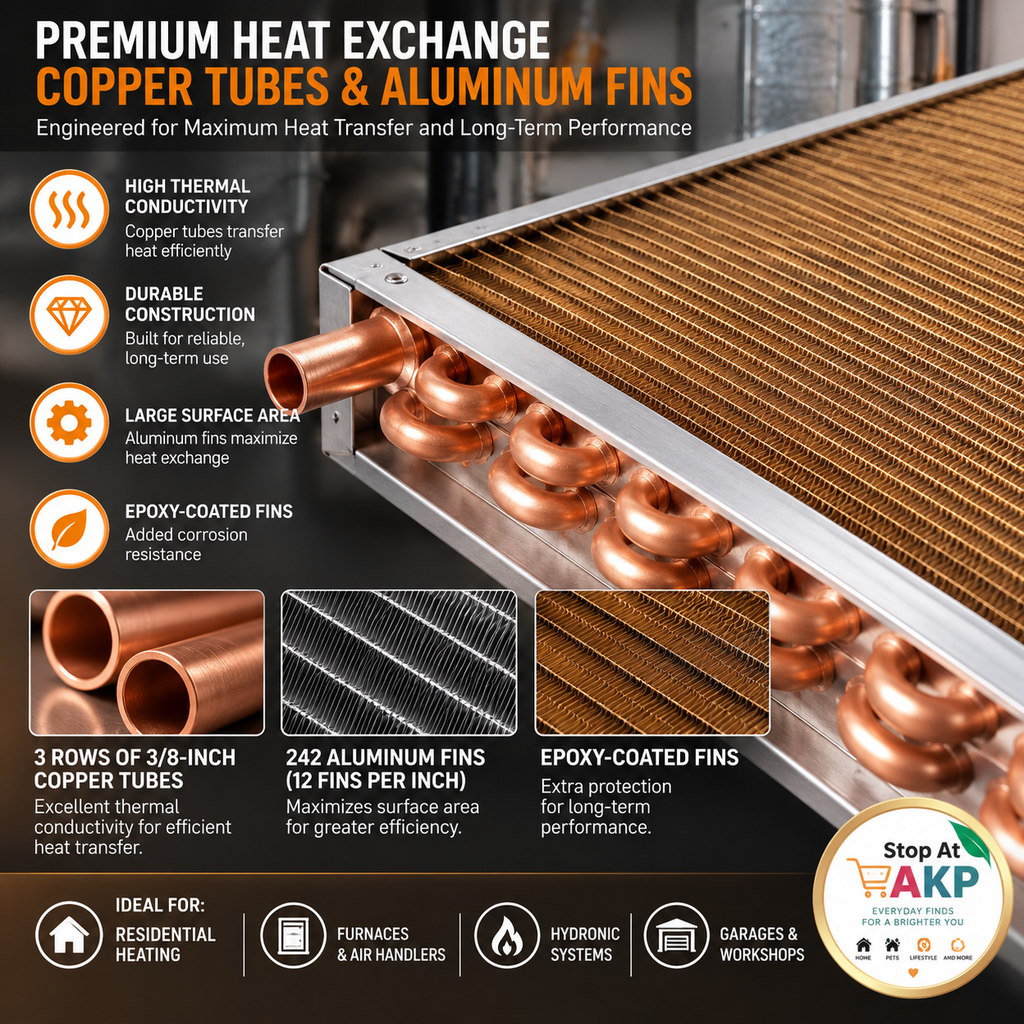 20" × 20" Water-to-Air Heat Exchanger – 3-Row Hydronic HVAC Coil