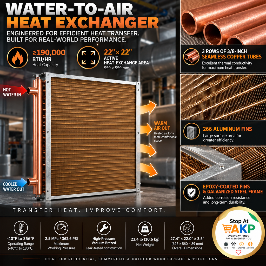 22" × 22" Water-to-Air Heat Exchanger – 190K BTU Hydronic HVAC Coil