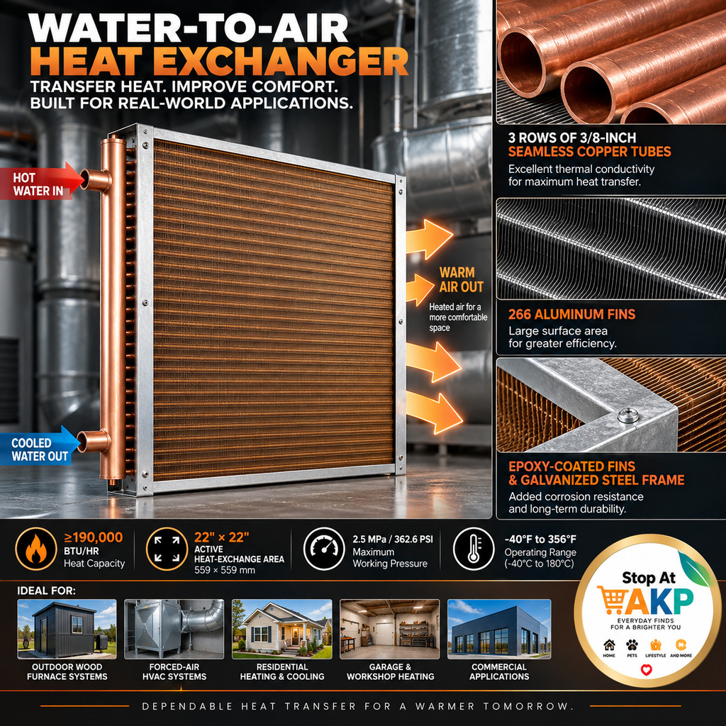 22" × 22" Water-to-Air Heat Exchanger – 190K BTU Hydronic HVAC Coil