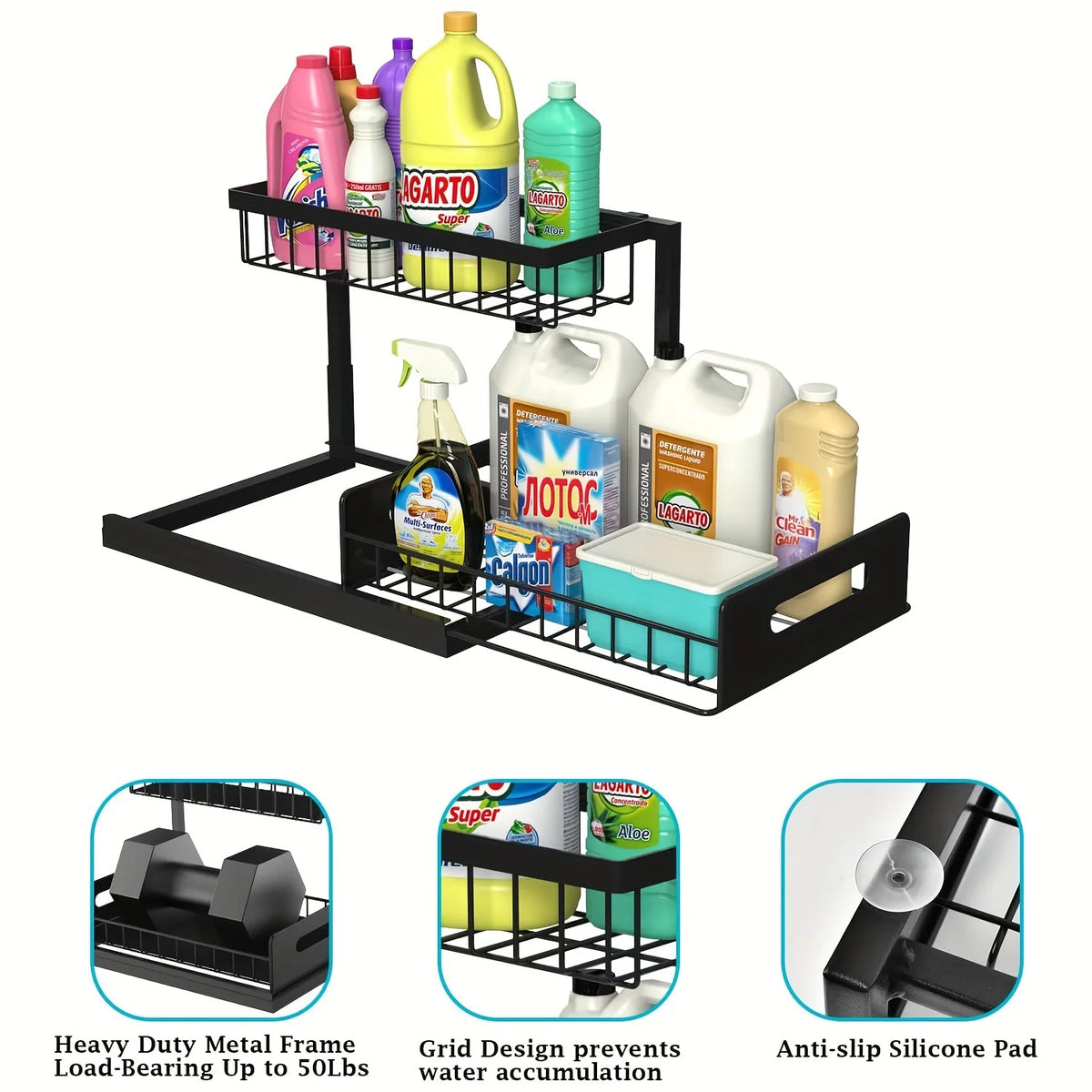 2-Tier Slide-Out Cabinet Shelf