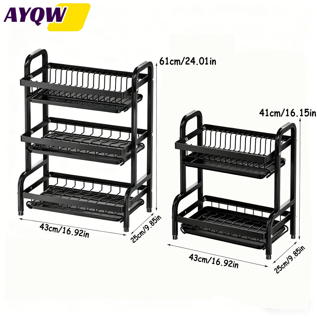 2–3 Tier Vertical Dish Rack with Utensil and Cutting Board Holders