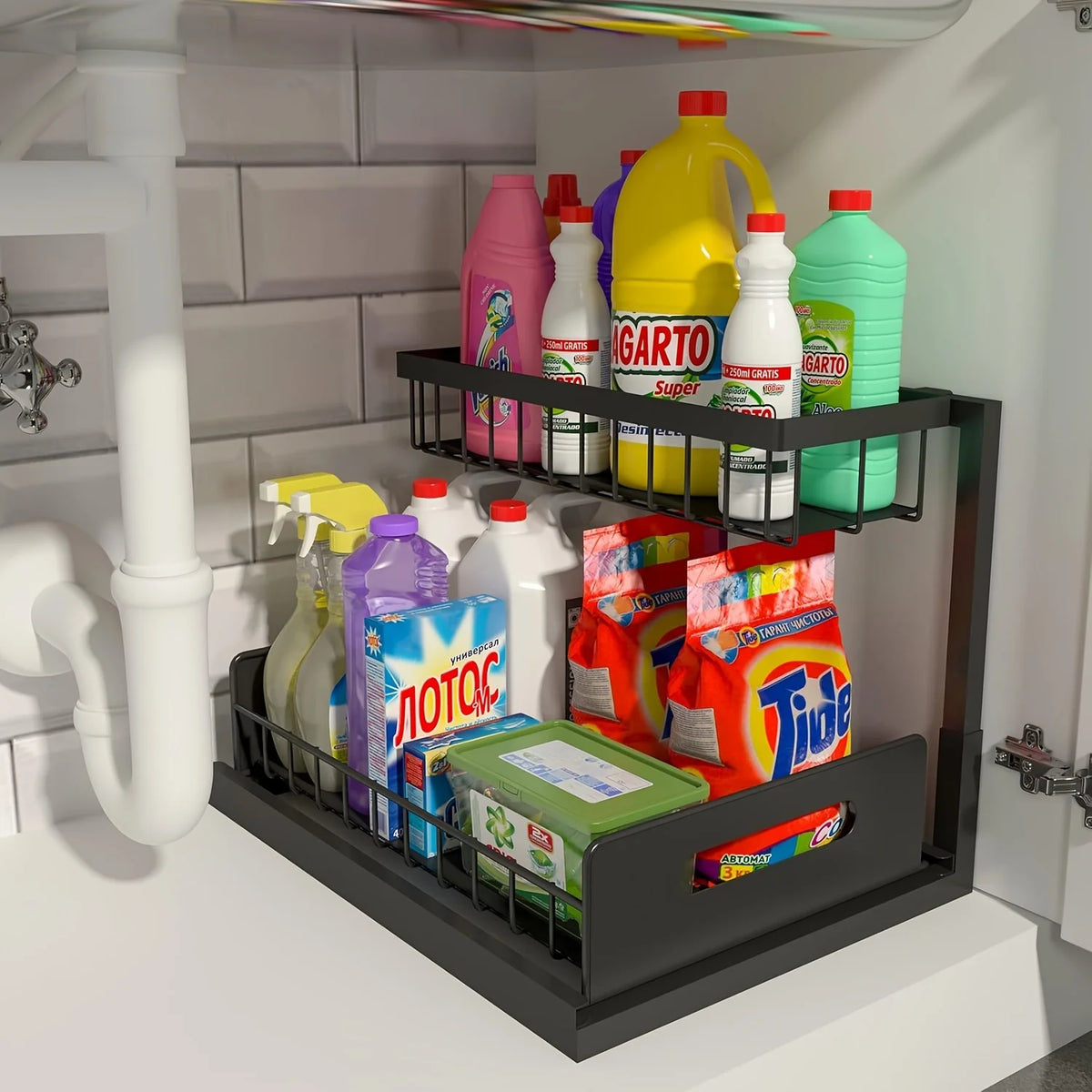 2-Tier Slide-Out Cabinet Shelf