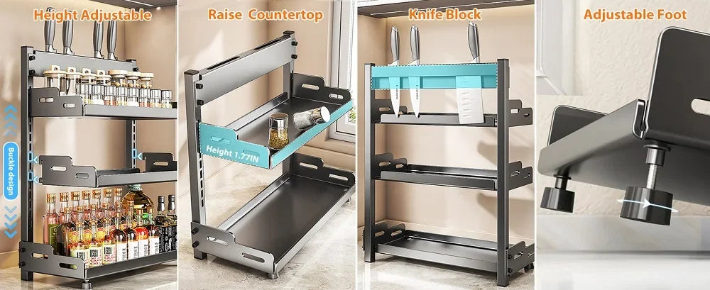 3-Tier Adjustable Countertop Spice Rack and Kitchen Organizer