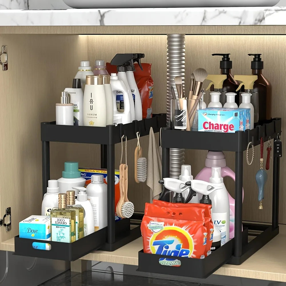 2-Tier Sliding Cabinet Organizer