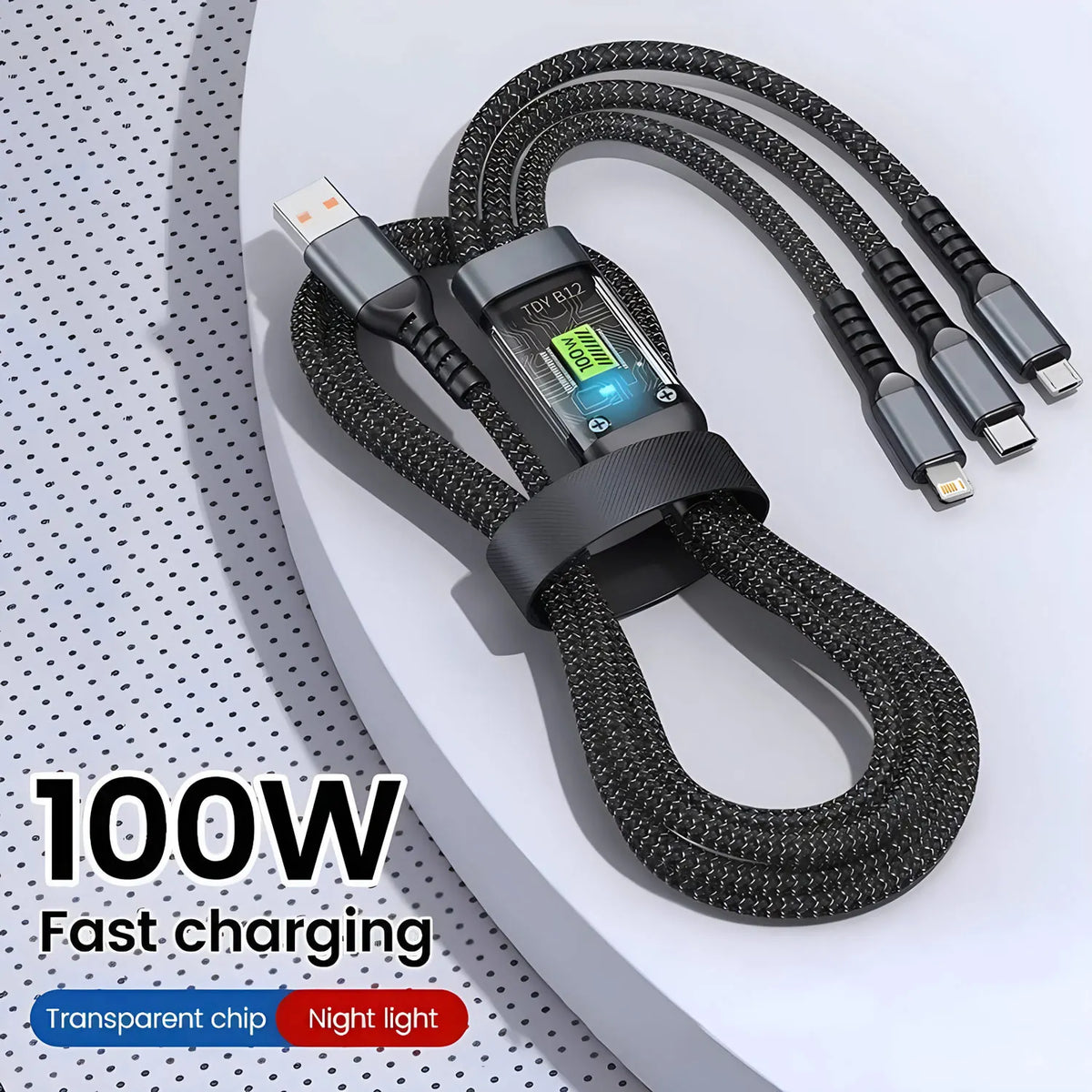 100W 3-in-1 Braided Charging Cable