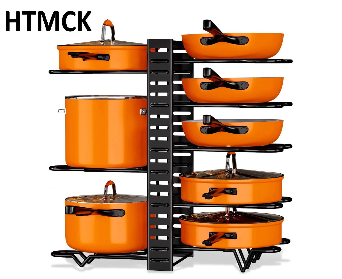 8-Tier Adjustable Pot and Pan Organizer Rack with Lid Holders