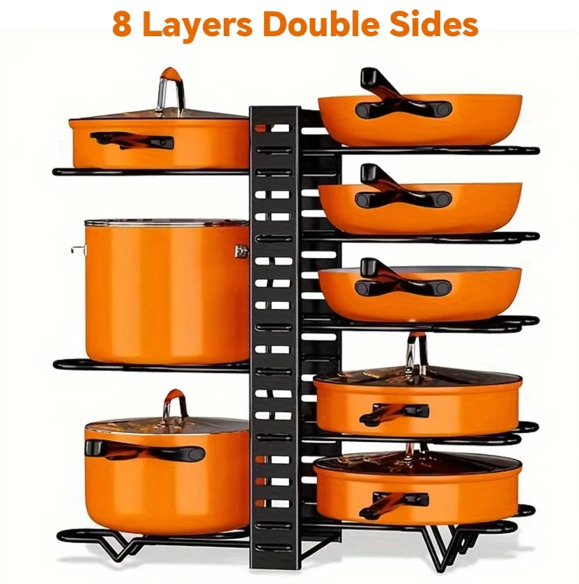 8-Tier Adjustable Pot and Pan Organizer Rack with Lid Holders