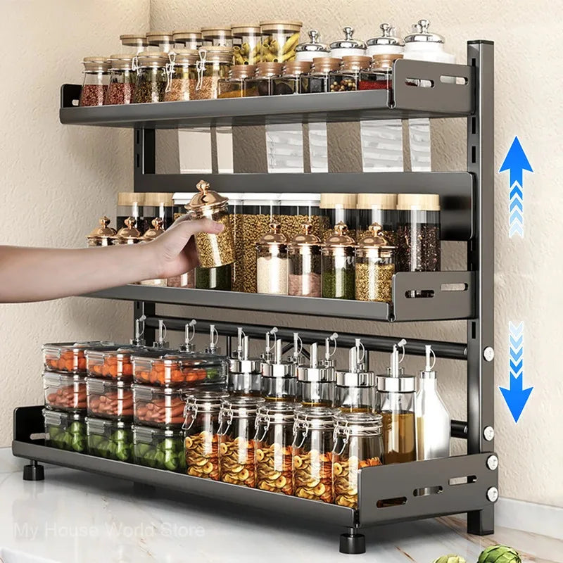 3-Tier Adjustable Countertop Spice Rack and Kitchen Organizer