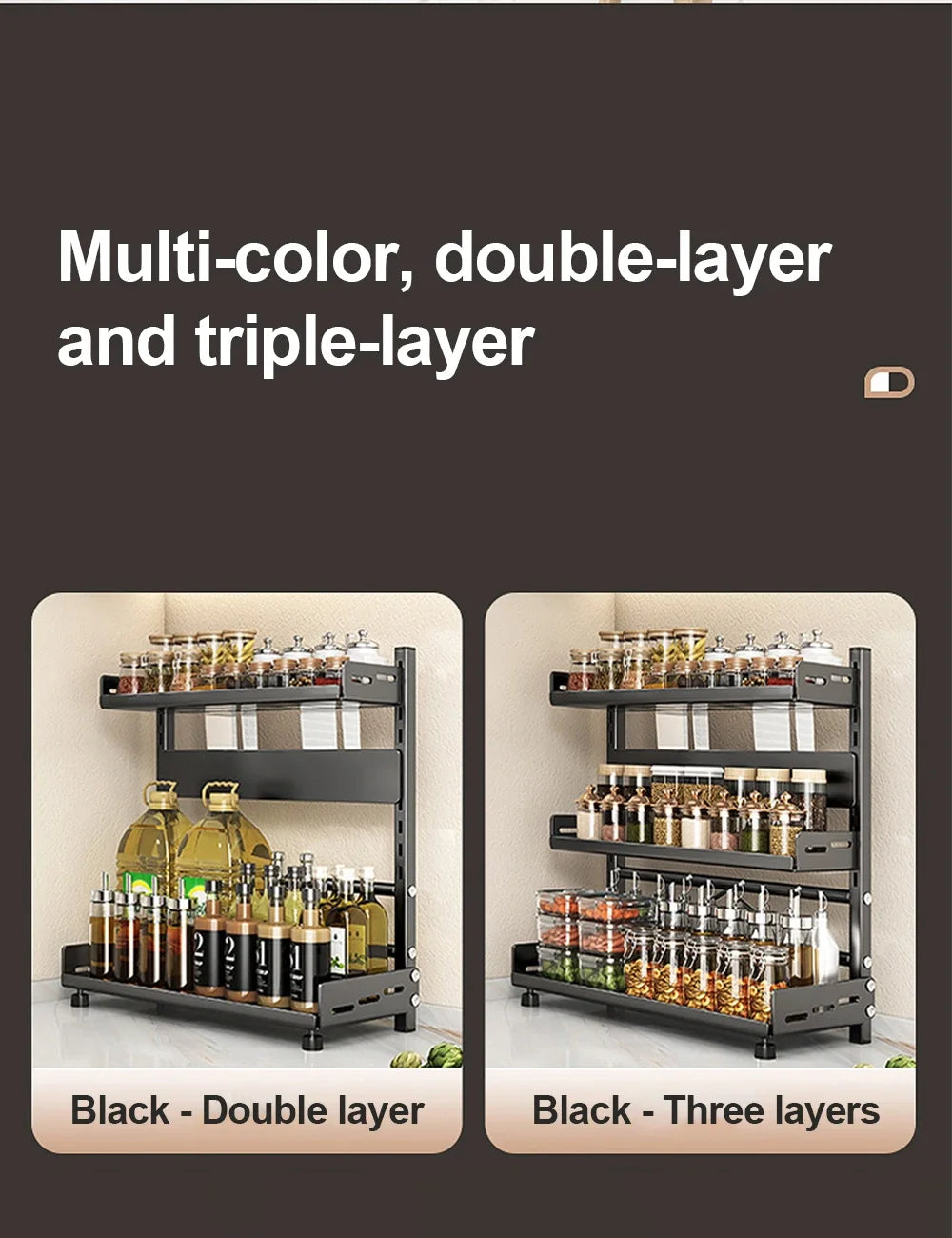 3-Tier Adjustable Countertop Spice Rack and Kitchen Organizer
