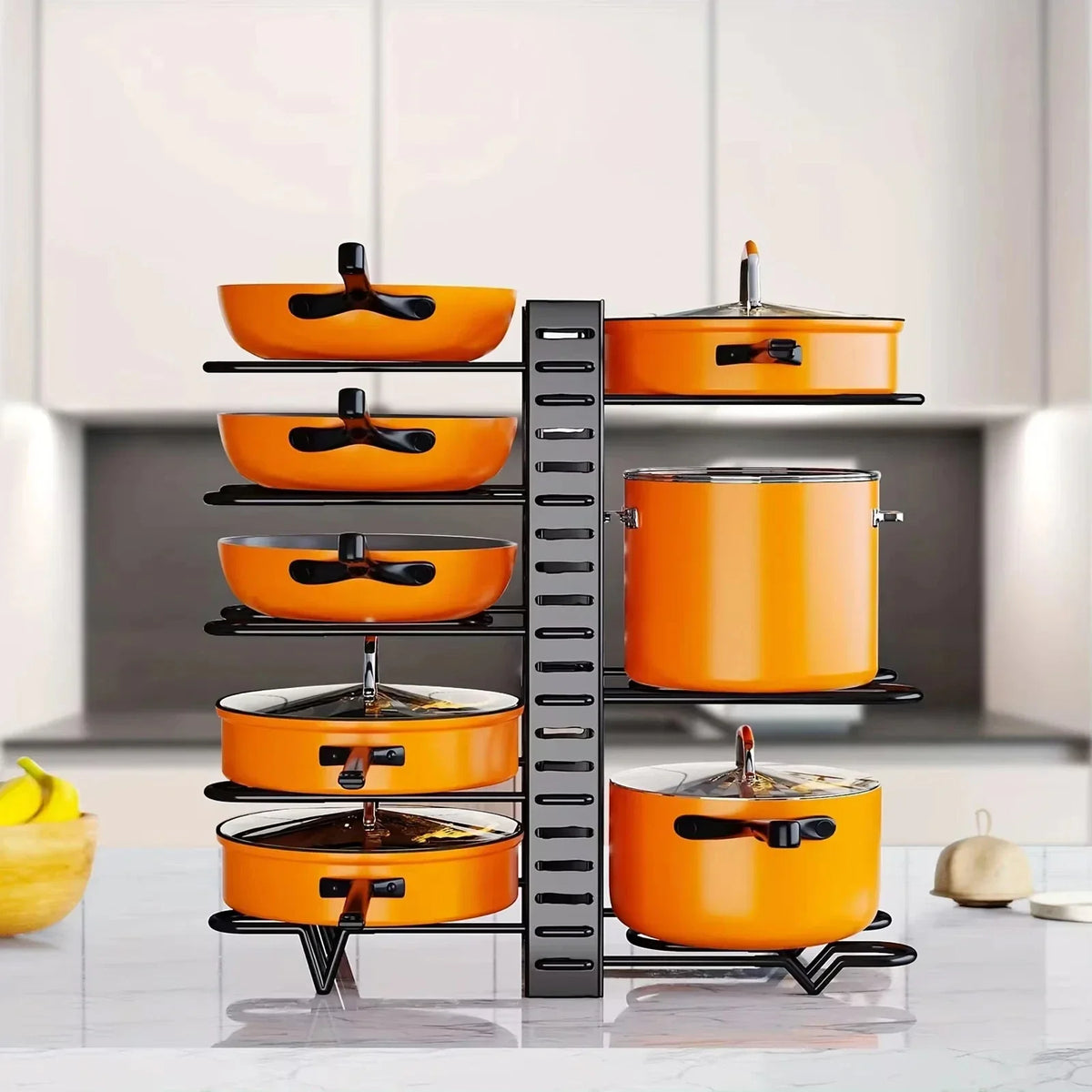 8-Tier Adjustable Pot and Pan Organizer Rack with Lid Holders
