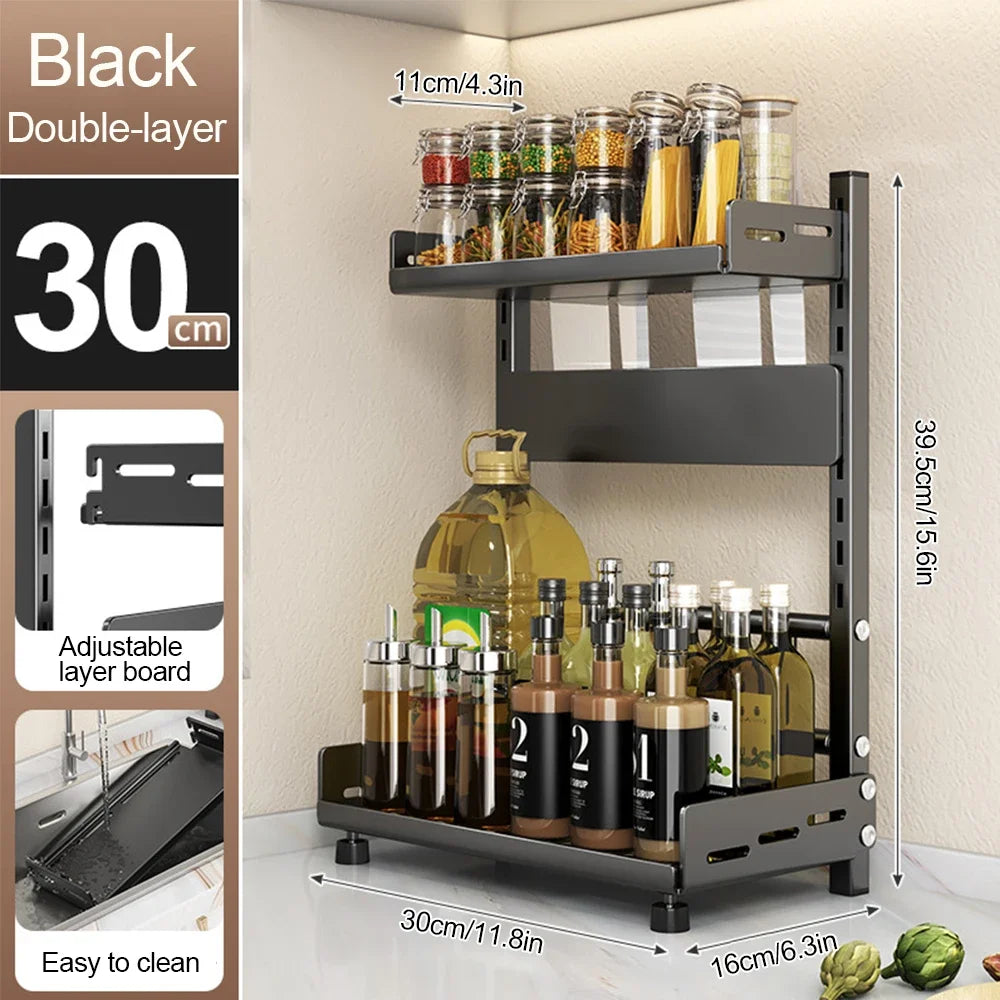3-Tier Adjustable Countertop Spice Rack and Kitchen Organizer