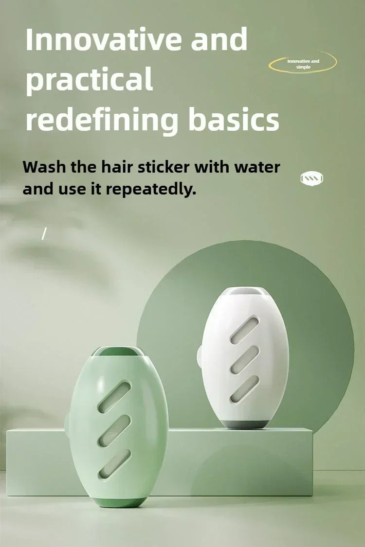 Two hair care products on a green background with text about water washability.