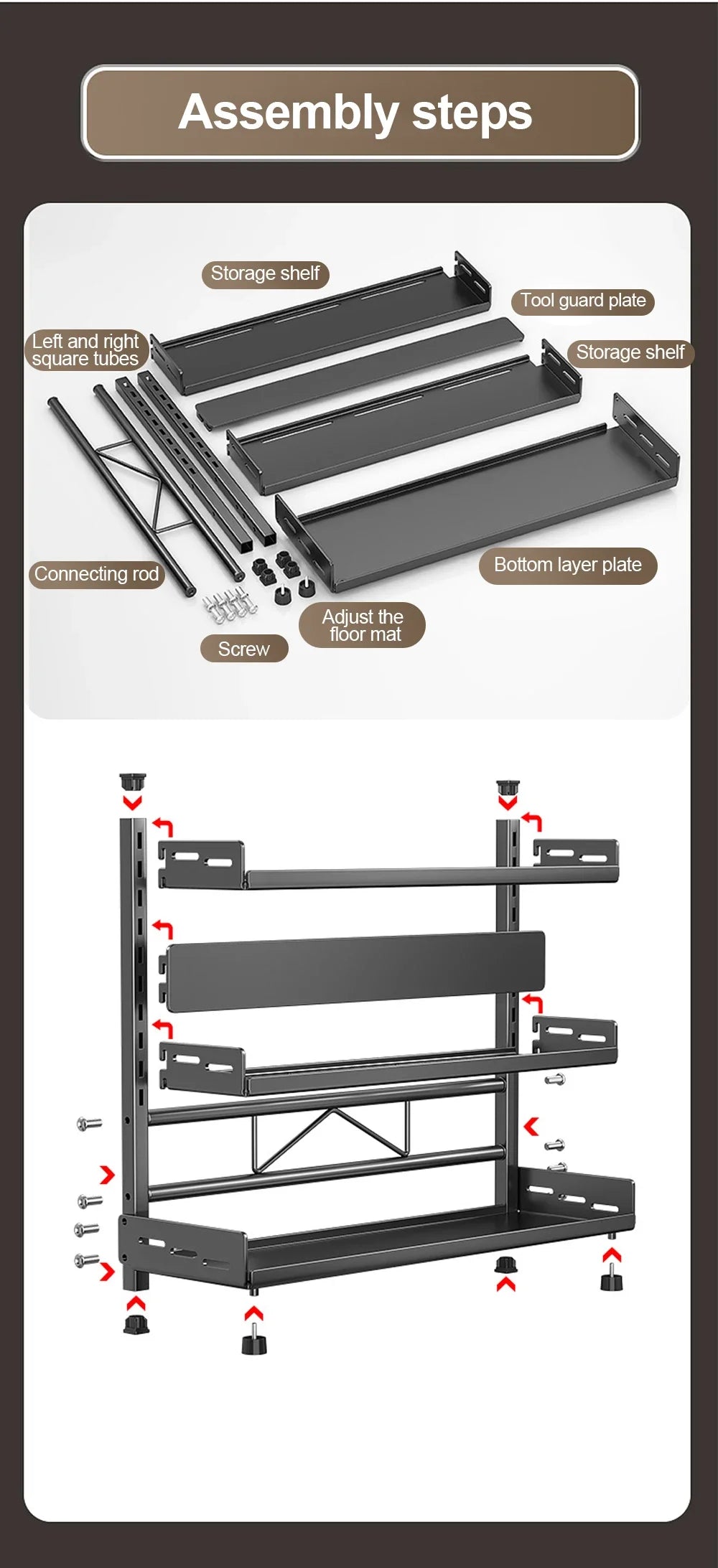 3-Tier Adjustable Countertop Spice Rack and Kitchen Organizer