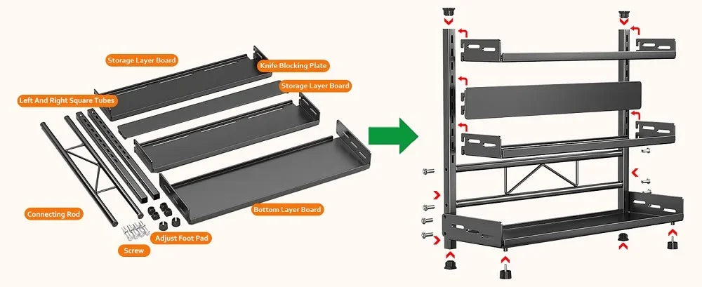3-Tier Adjustable Countertop Spice Rack and Kitchen Organizer