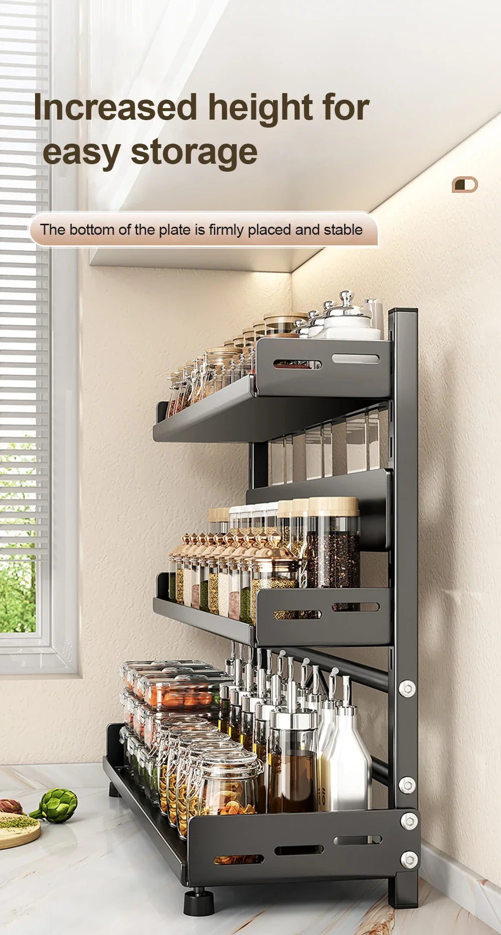 3-Tier Adjustable Countertop Spice Rack and Kitchen Organizer