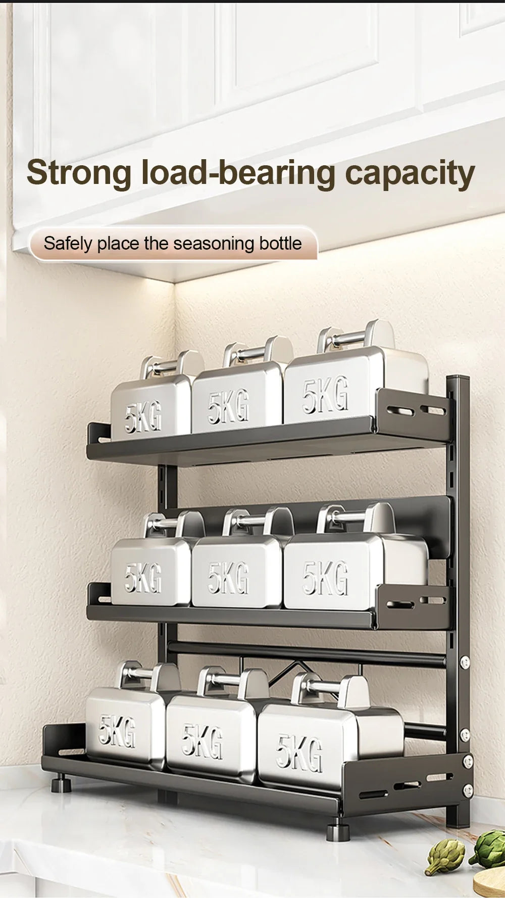 3-Tier Adjustable Countertop Spice Rack and Kitchen Organizer
