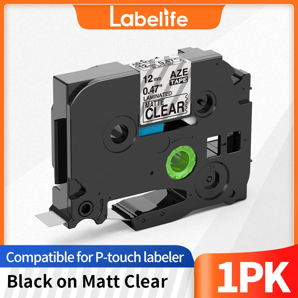 Black on White Laminated Label Tape Compatible with Brother P-Touch – 6–24mm