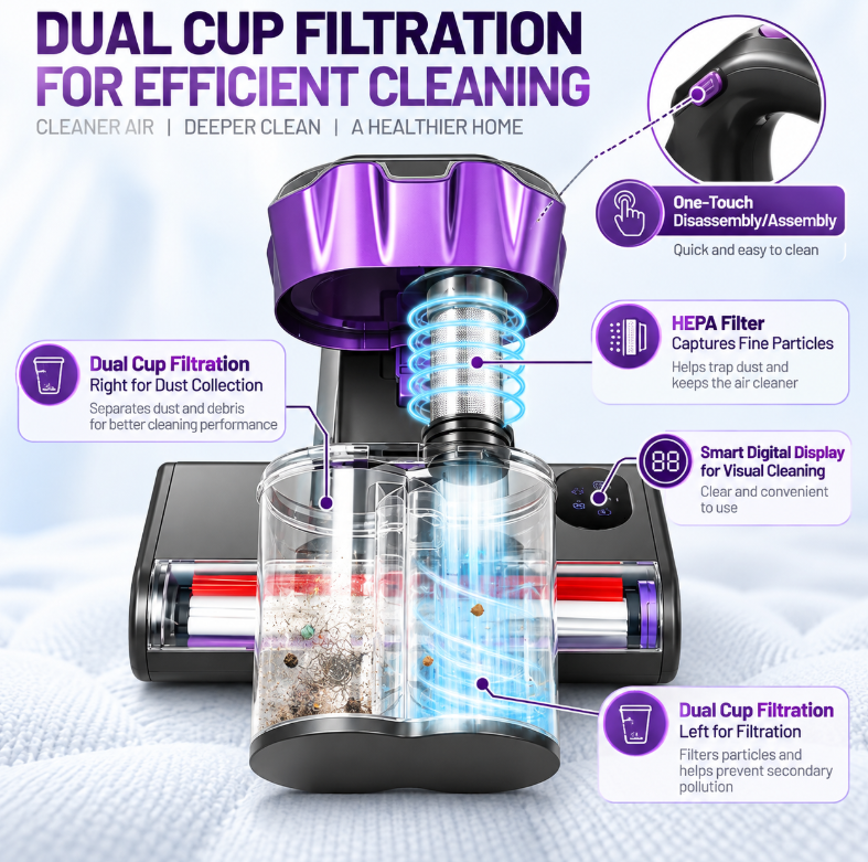 550W Mattress Vacuum Cleaner 18KPa HEPA Heated Bed & Sofa Cleaner