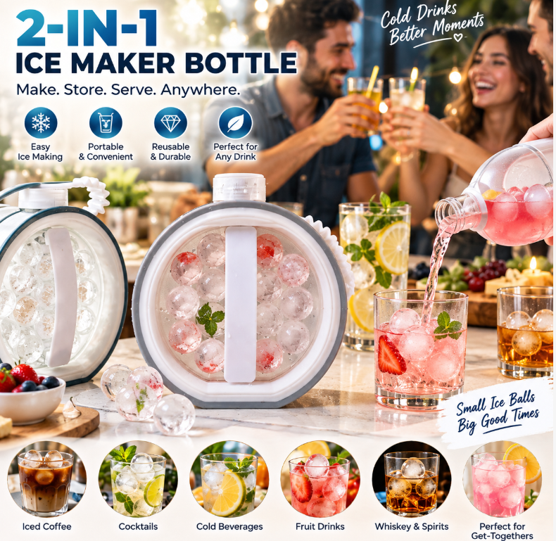 2-in-1 Portable Ice Maker Bottle with Ice Tray for Cold Drinks