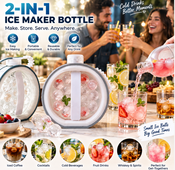 2-in-1 Portable Ice Maker Bottle with Ice Tray for Cold Drinks