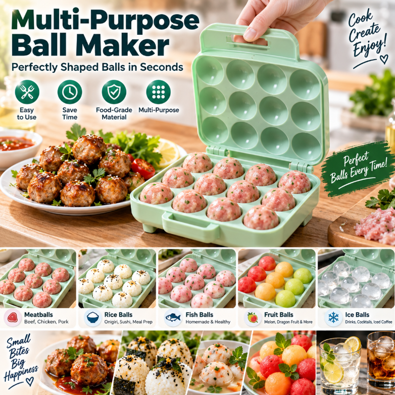 Multi-Purpose Ball Maker Mold for Meatballs Rice Balls Fish Balls & Ice