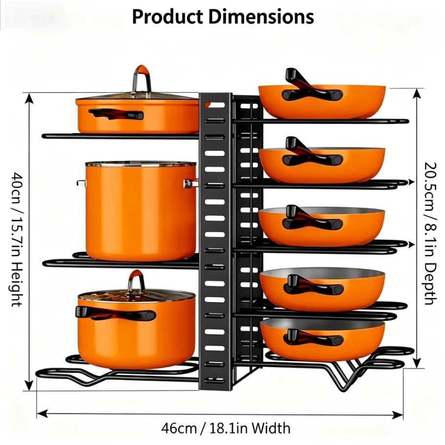 8-Tier Adjustable Pot and Pan Organizer Rack with Lid Holders