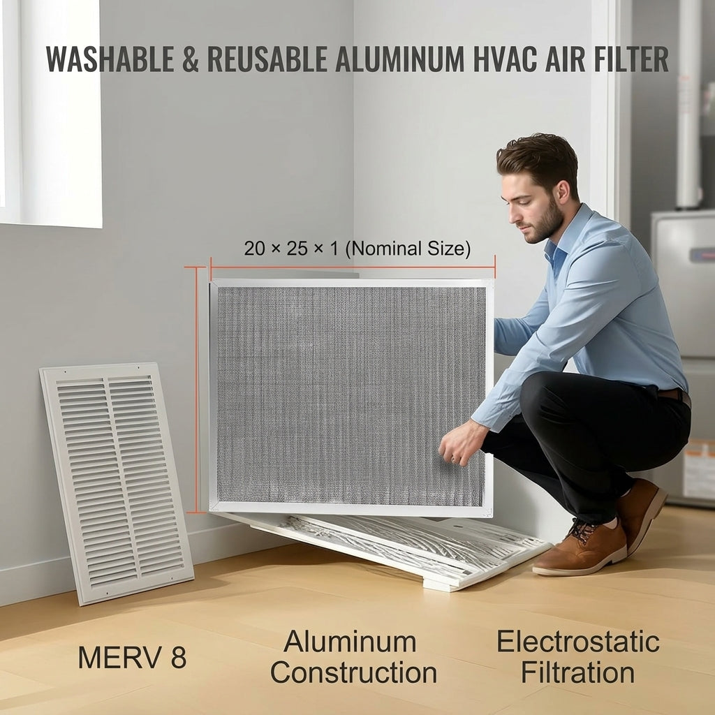 20×25×1 Washable Reusable HVAC Air Filter – MERV 8 Aluminum Filter