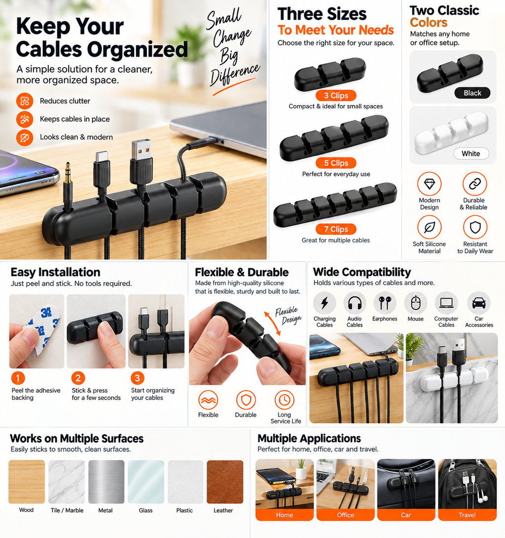 Flexible Cable Organizer Clips